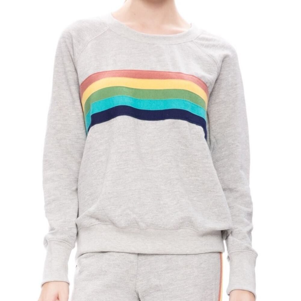 Sundry Rainbow Stripe Pullover Sweatshirt Size Small Crewneck Colorful Lounge